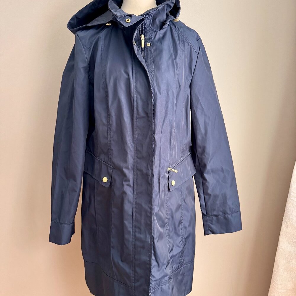 Cole Haan Signature Women's RainCoat with Detachable Hood, Dark Blue, Large